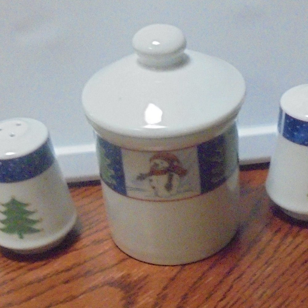 Christmas Salt and Pepper Shaker and Sugar Bowl